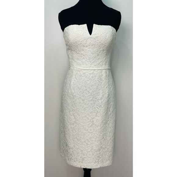 Donna Morgan Collection White Strapless Lace Sweetheart Mini Dress Size 6 - Picture 1 of 14